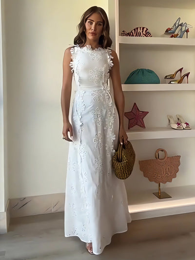 אֵלִיּוֹרָה™ | שמלת מקסי תחרה פרחונית עם רצועות קשר