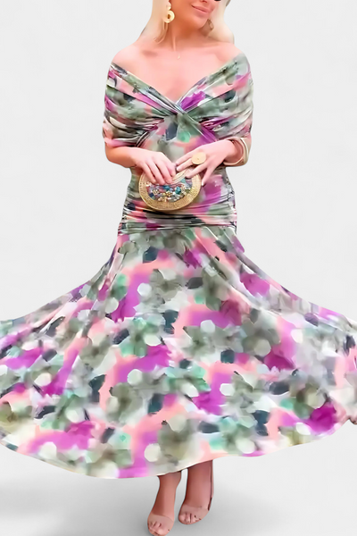 אלונדרה™ | שמלה פרחונית ארוכה עם צווארון V