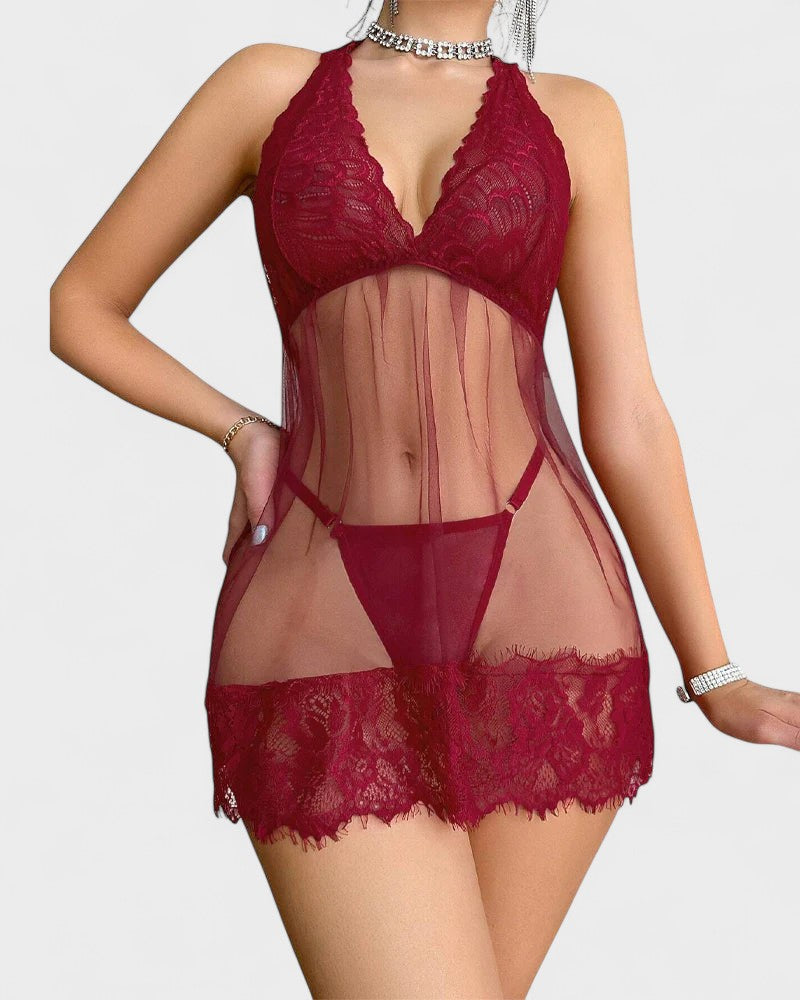 אנה | שמלת בייבי דול עם גב פתוח בצבע בלונדיני פרחוני