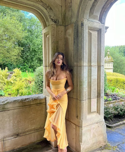 קלאריסה™ | שמלת מקסי מרשת צהובה