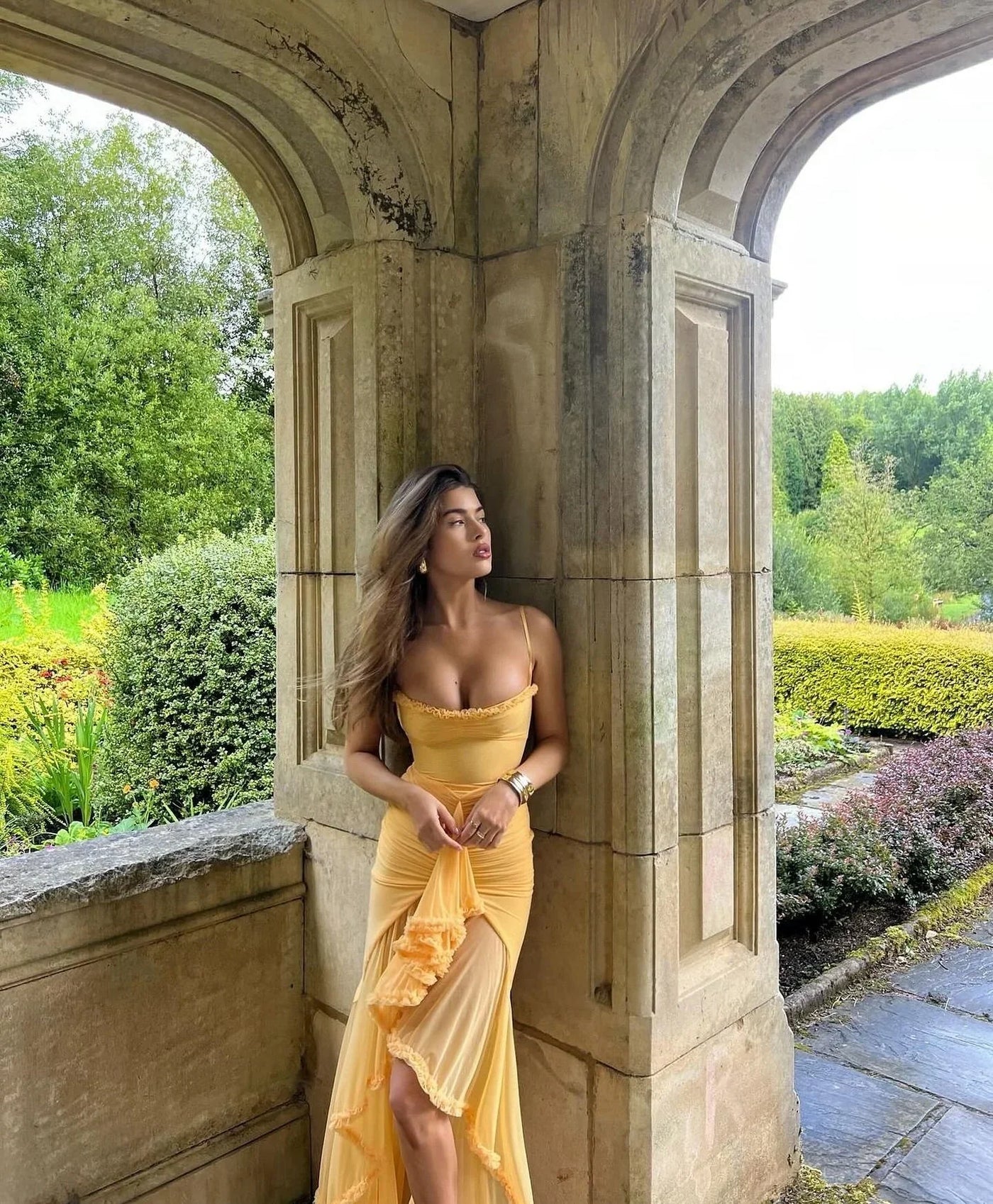 קלריסה™ | שמלת מקסי ברשת צהובה