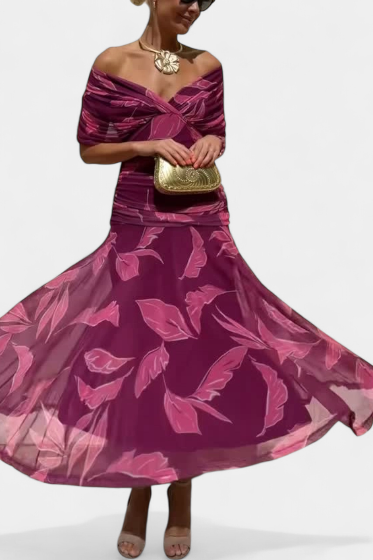 אלונדרה™ | שמלה פרחונית ארוכה עם צווארון V