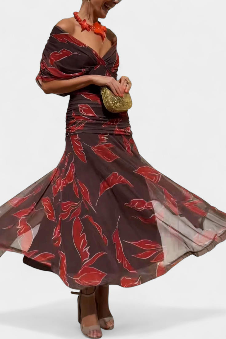 אלונדרה™ | שמלה פרחונית ארוכה עם צווארון V